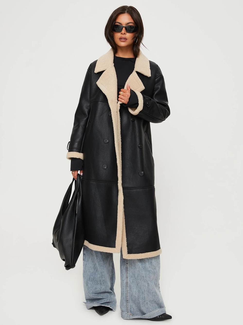 NWT Princess Polly Day ‘N’ Night Longline Shearling Coat Black